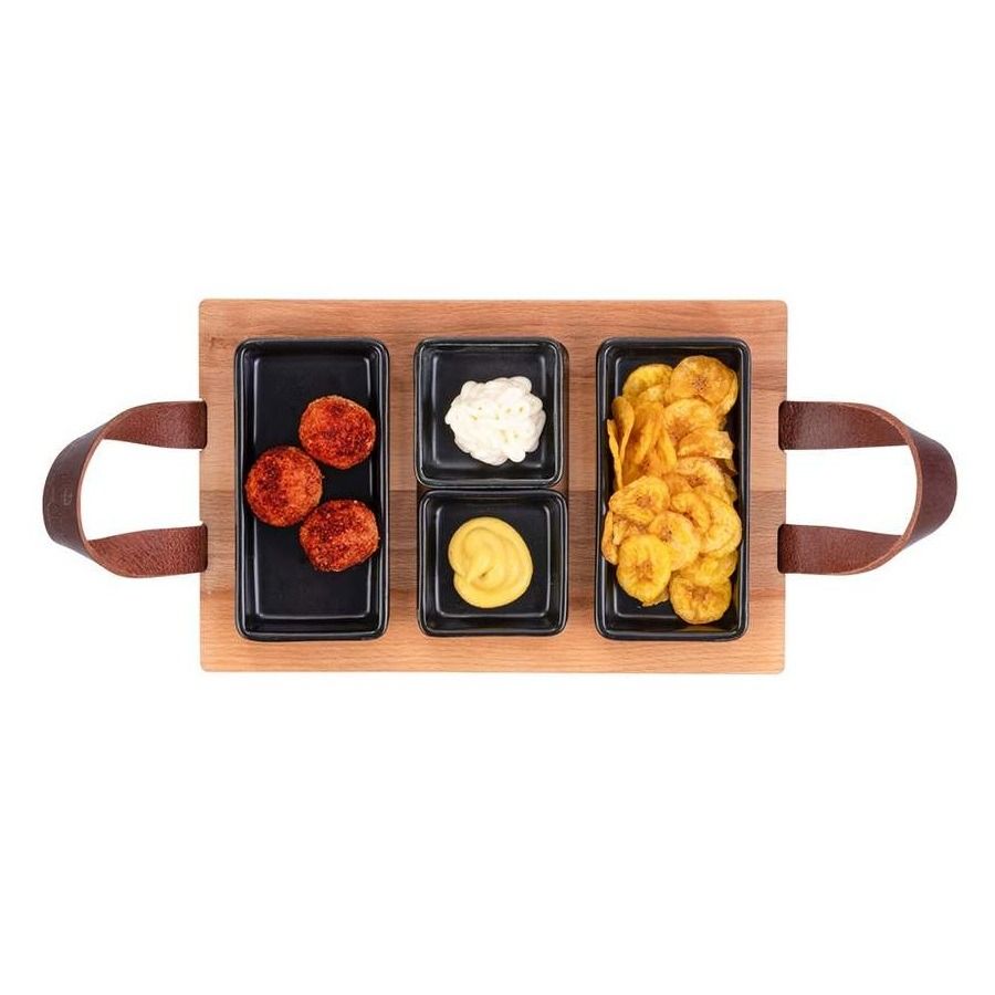 Borreltray 30cm 3-vaks met schaaltjes zwart
