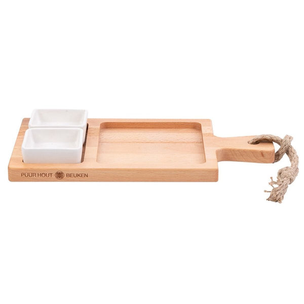 Borrel foodplank 35cm 2-vaks met 2 schaaltjes wit