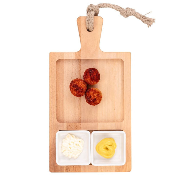 Borrel foodplank 35cm 2-vaks met 2 schaaltjes wit