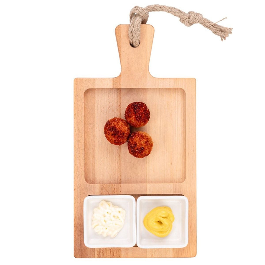 Borrel foodplank 35cm 2-vaks met 2 schaaltjes wit