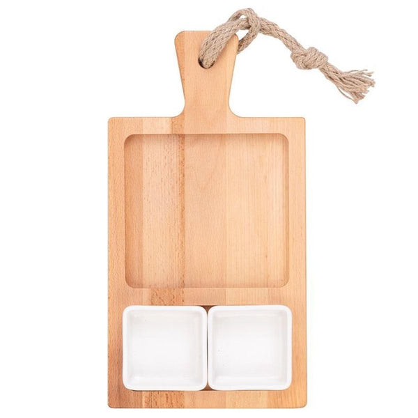 Borrel foodplank 35cm 2-vaks met 2 schaaltjes wit