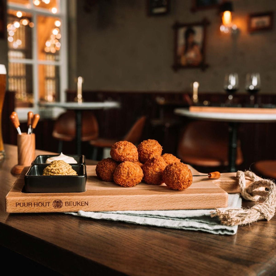 Borrel foodplank 35cm 2-vaks met 2 schaaltjes zwart