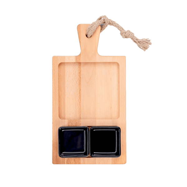 Borrel foodplank 35cm 2-vaks met 2 schaaltjes zwart