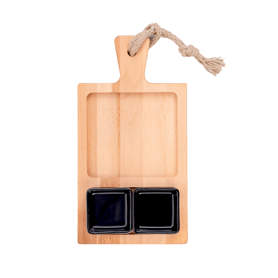 Borrel foodplank 35cm 2-vaks met 2 schaaltjes zwart