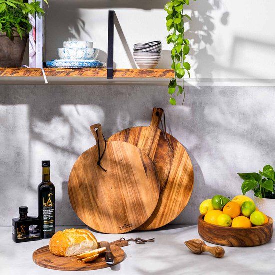 Pure Teak Wood Serveerplank rond O30 x 3 cm met sapgoot