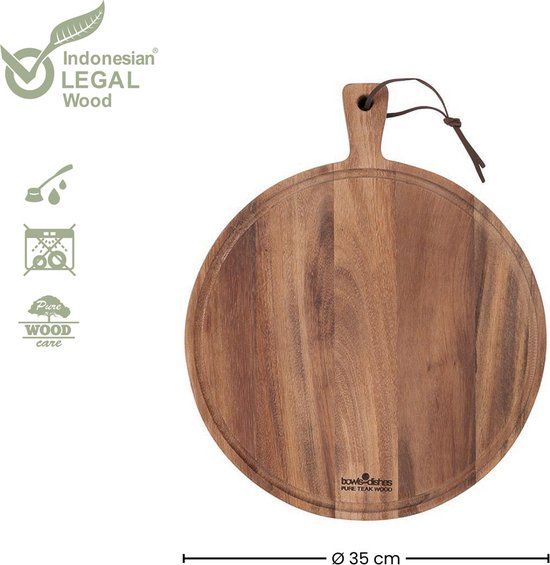 Pure Teak Wood Serveerplank rond O35 x 3 cm met sapgoot