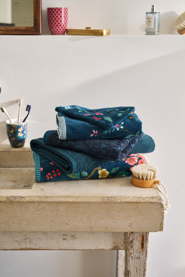 Pip Studio Les Fleurs set of 3 Wash Gloves Dark Blue