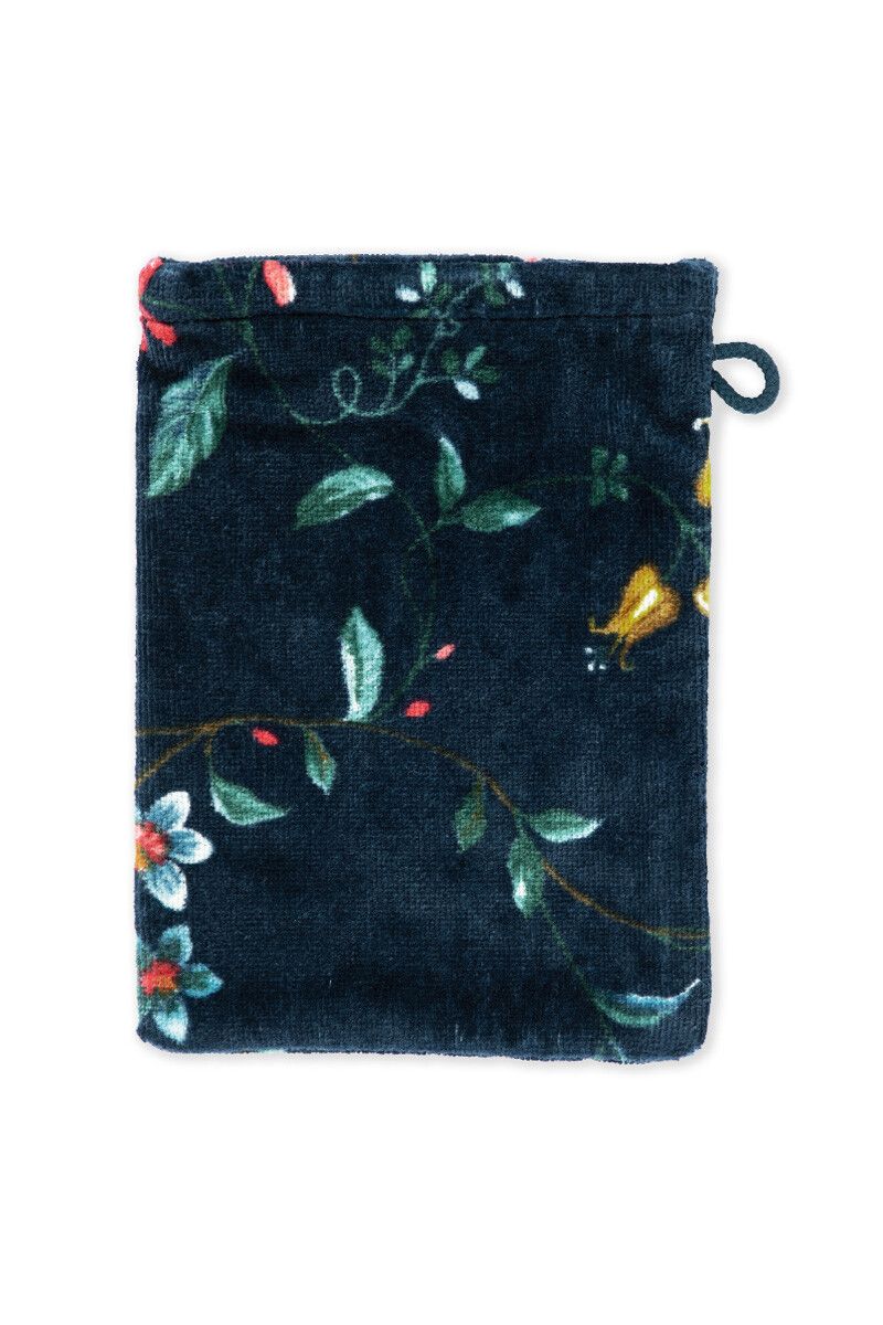Pip Studio Les Fleurs set of 3 Wash Gloves Dark Blue