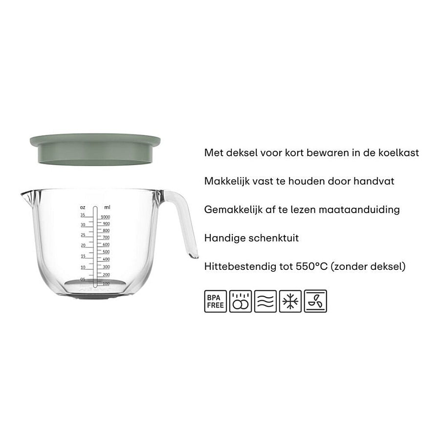glas maatbeker chef it 1000 ml met deksel  - chalk