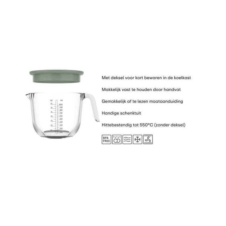 glas maatbeker chef it 1000 ml met deksel  - navy