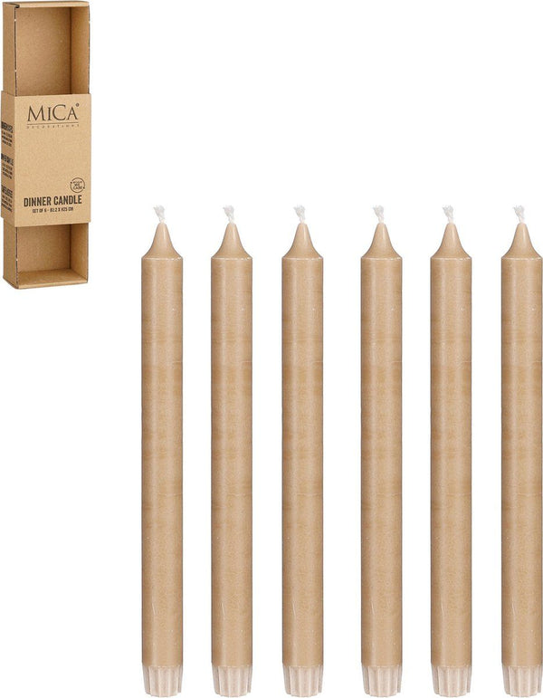 Dinerkaars stearine beige 6 stuks - h25xd2,2cm