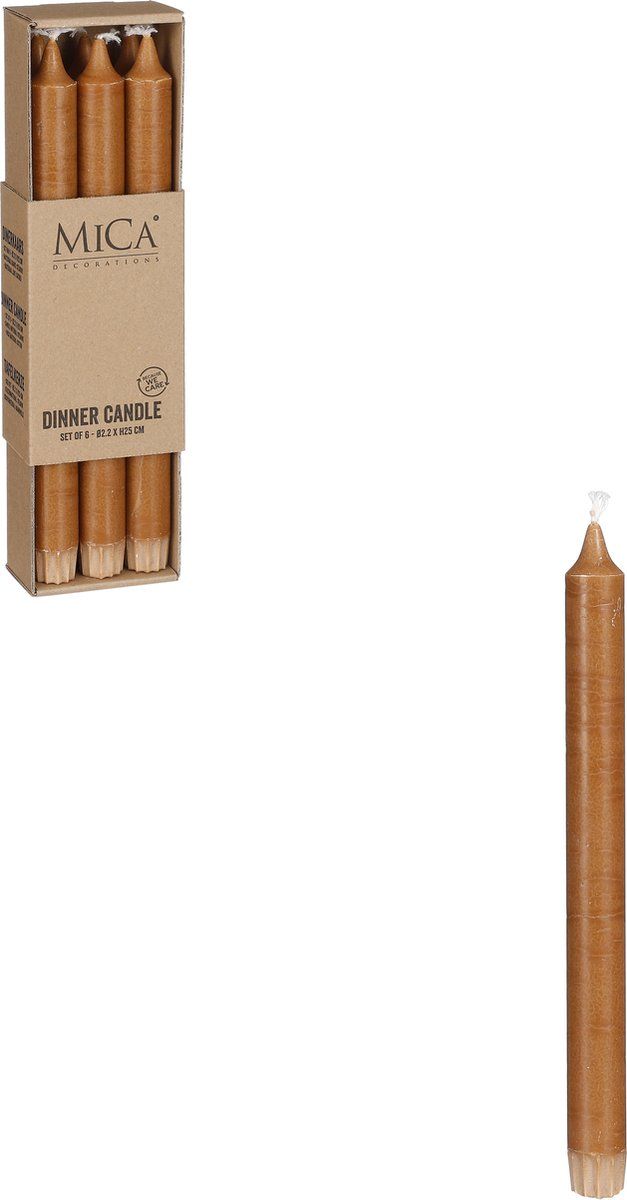 Dinerkaars stearine l.bruin 6 stuks - h25xd2,2cm