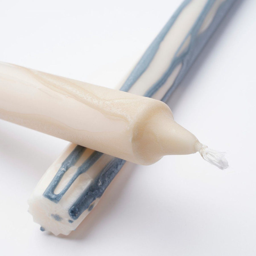 Drip dinerkaars stearine blauw beige 2 stuks - h25xd2,2cm