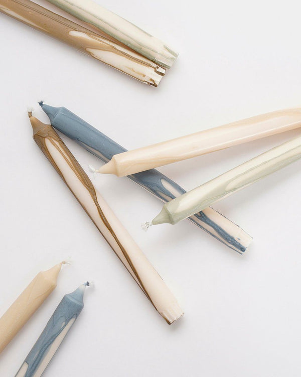 Drip dinerkaars stearine blauw beige 2 stuks - h25xd2,2cm