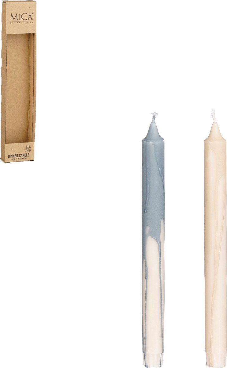 Drip dinerkaars stearine blauw beige 2 stuks - h25xd2,2cm