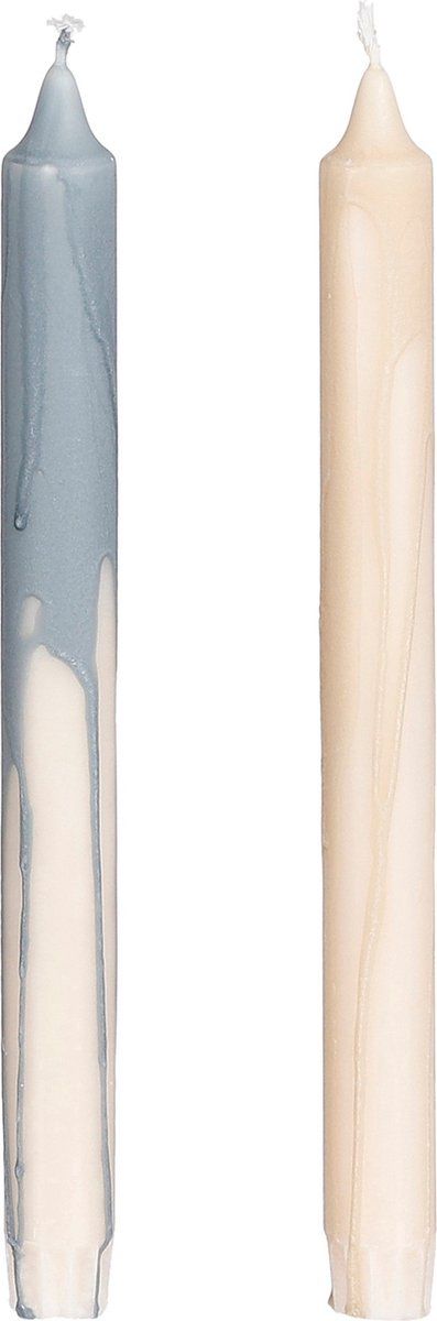 Drip dinerkaars stearine blauw beige 2 stuks - h25xd2,2cm