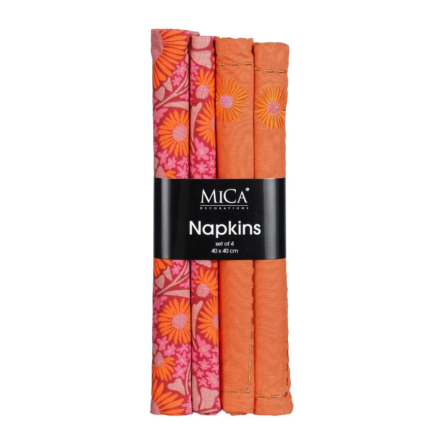 Servet bloem roze 4 stuks - l40xb40cm