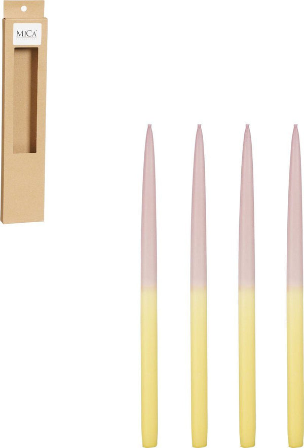 Dip-dye kaars l.geel 4 stuks - h28xd1,4cm
