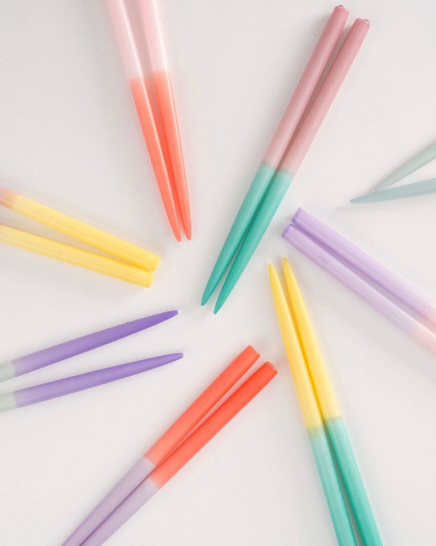 Dip-dye kaars l.geel 4 stuks - h28xd1,4cm