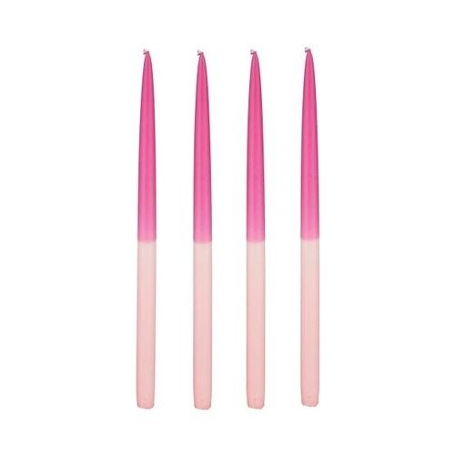 Dip-dye kaars d.roze 4 stuks - h28xd1,4cm