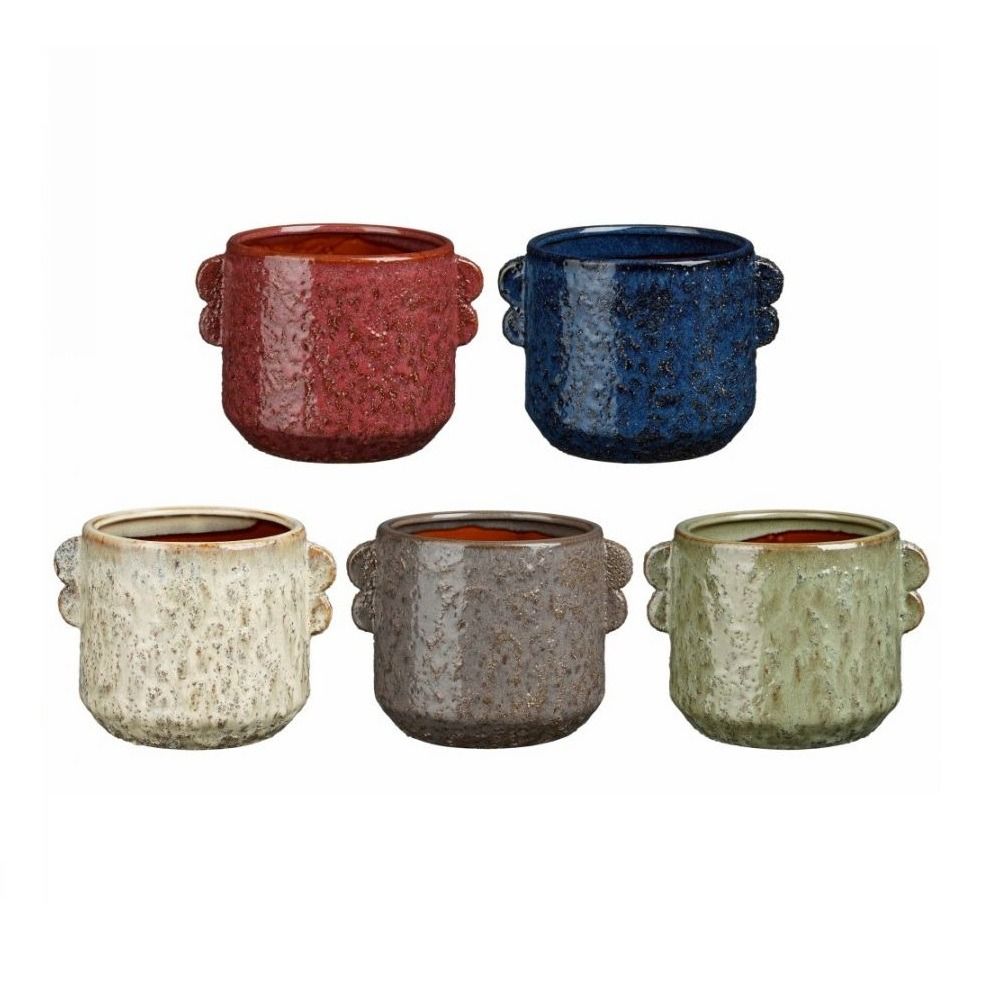 Luchu pot rond d.rood groen grijs off white d.blauw 5 assorti PDQ - h13xd17cm