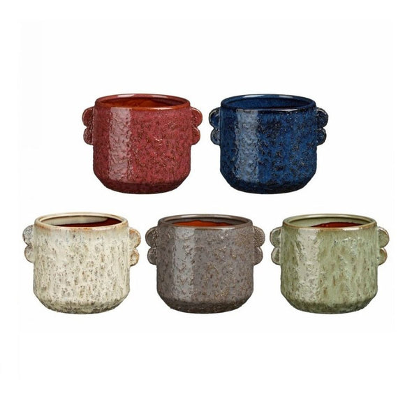 Luchu pot rond d.rood groen grijs off white d.blauw 5 assorti PDQ - h13xd17cm