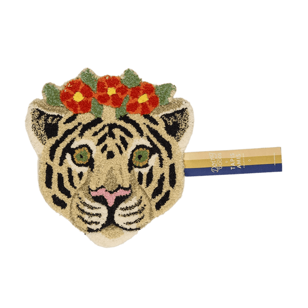 Floral White Tiger Head Rug