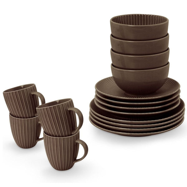 Set/16 Dinnerware Relievo Warm Brown