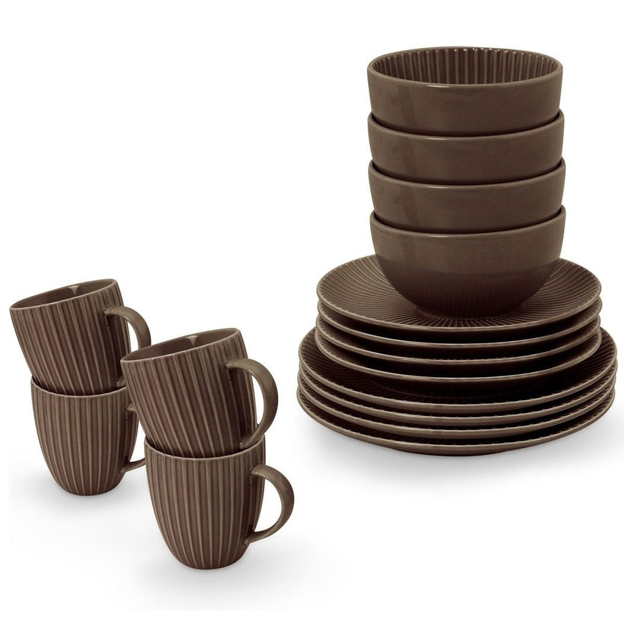 Set/16 Dinnerware Relievo Warm Brown