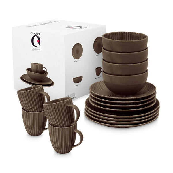 Set/16 Dinnerware Relievo Warm Brown