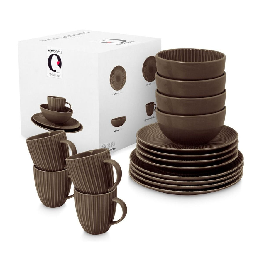 Set/16 Dinnerware Relievo Warm Brown