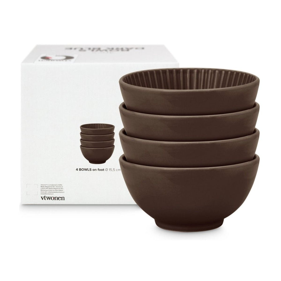 Set/4 Bowls on Foot Relievo Warm Brown 15.5cm