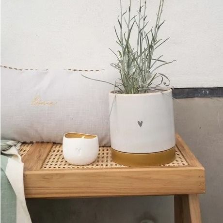 Bloempot met schotel hartje O18cm zand/antracietgrijs