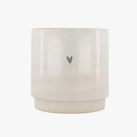 Bloempot met schotel hartje O18cm zand/antracietgrijs