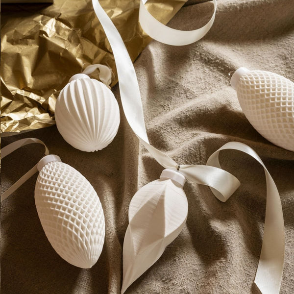 Christmas Ornament Porcelain 3D Print Stripes 7x11cm