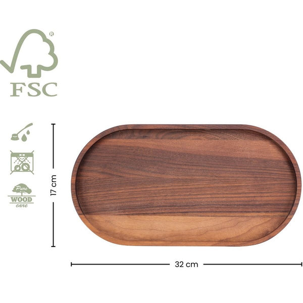 Pure Walnut Wood Serveertray ovaal L 32 x 17 cm