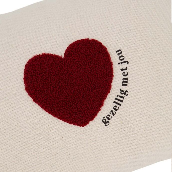 kussen hartje 35x25cm off white/rood