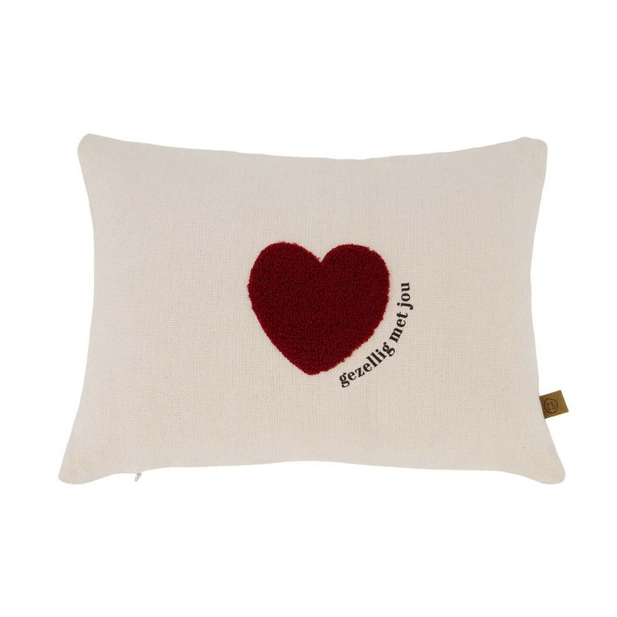 kussen hartje 35x25cm off white/rood