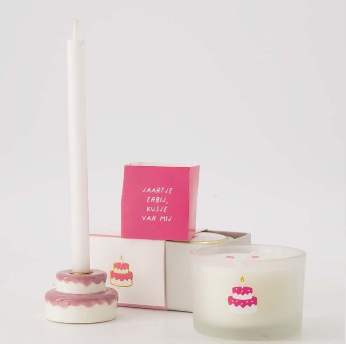 kandelaar keramiek taart wit/roze