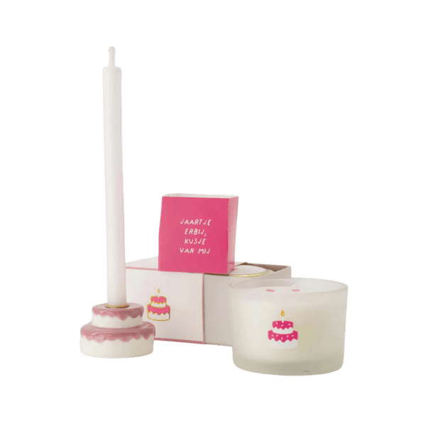 geurkaarsje in wikkel kusje wit/roze