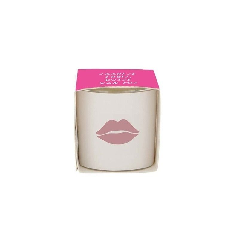 geurkaarsje in wikkel kusje wit/roze