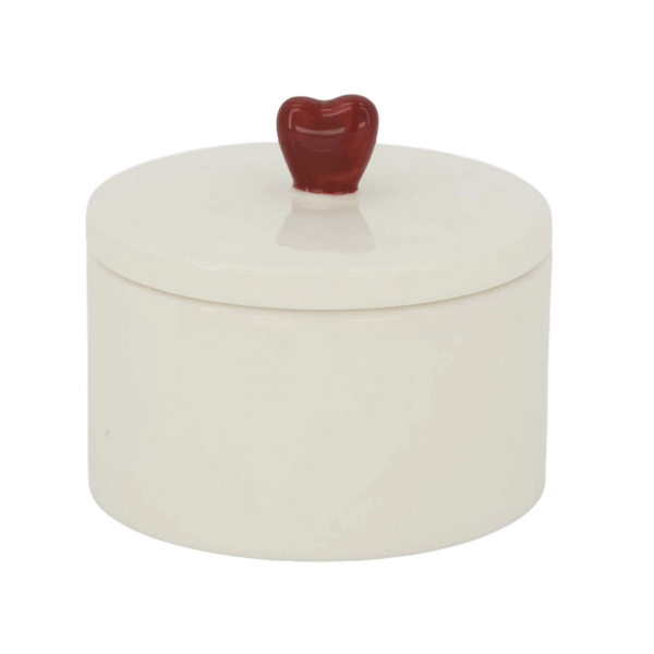 bewaarpot keramiek hartje wit/rood