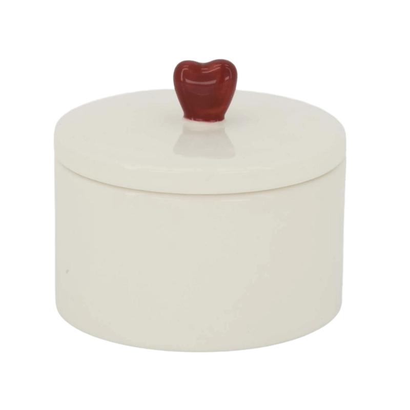 bewaarpot keramiek hartje wit/rood