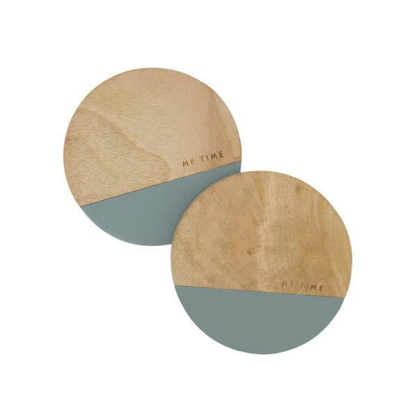 set van 2 onderzetters hout me time grijsblauw/naturel