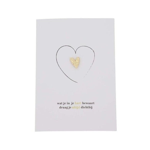wenskaart broche hartje in je hart wit/zwart/goud
