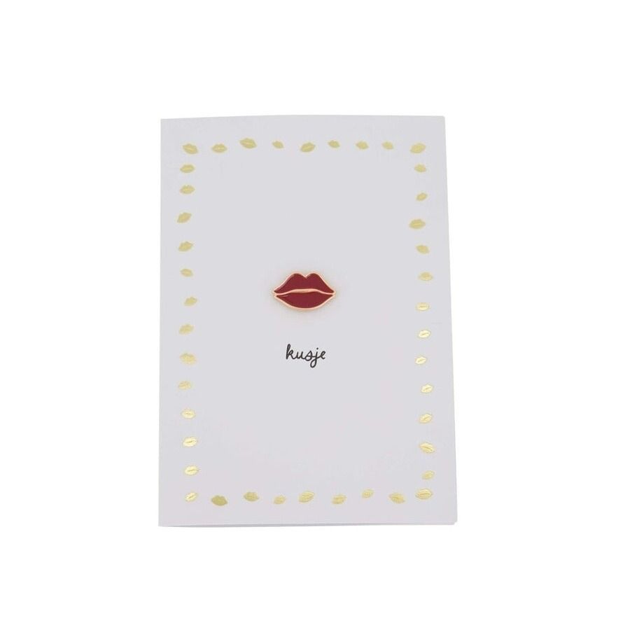 wenskaart broche kusje wit/rood/goud