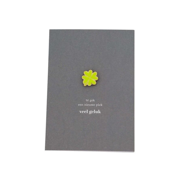 wenskaart magneet klavertje groen/geel