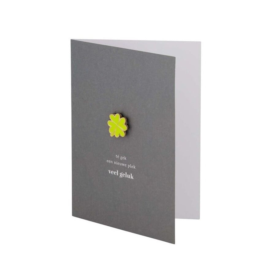wenskaart magneet klavertje groen/geel