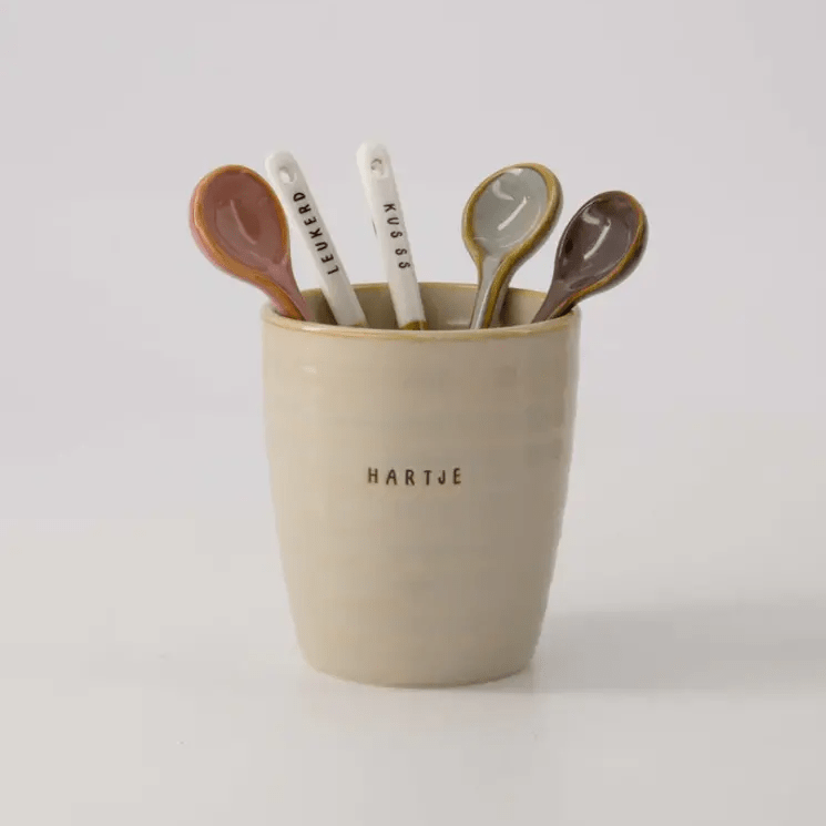 lepeltje keramiek enjoy wit/bruin