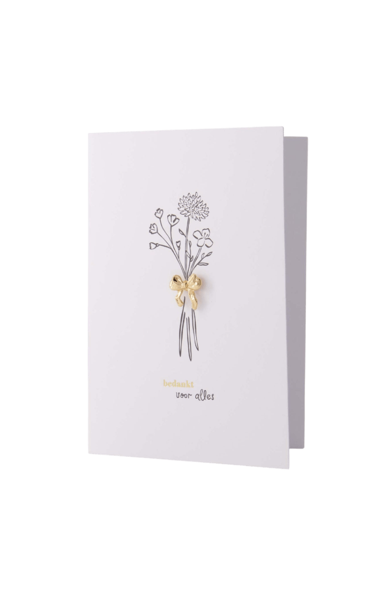 wenskaart broche strikje bedankt wit/zwart/goud